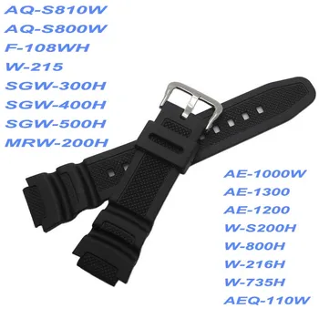 Gumový Pásek Pro AQ-S800W F-108WH W-215 SGW-300H SGW-500H 18mm Černé Pryskyřice Plast Zápěstí Watchstrap s Pin Sponou