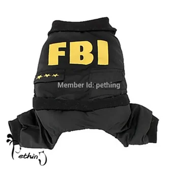 Jedinečný styl FBI zimní psí bunda černé kombinézy psí oblečení zimní teplé XS-XL prošívaná psí bunda