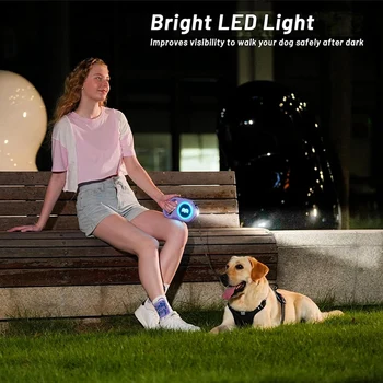 Zatahovací Obojek S Dobíjecí LED Světlo - 16 Ft Silné Nylonové Pásky Pro Noční Procházky Až 88Lbs Pet