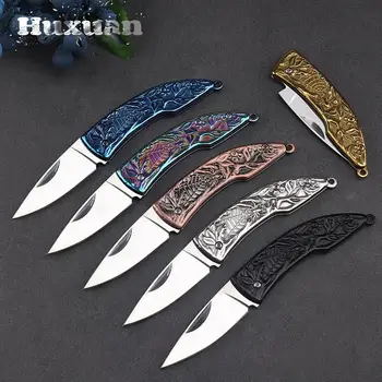 Skládací Kapesní Nože Všechny Kovové Umělecký Reliéf Pocketknives Venkovní Táboření, Přežití Nůž Z Nerezové Oceli Box Cutter