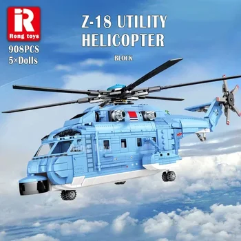 908pcs Helicopter Fighter Stavební Bloky WW2 Vojenské Armády Zbraň Kreativní Voják Cihly Vzdělávací Hračky Pro Děti Dlouhý 50CM