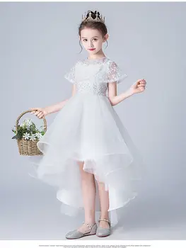 Bílý Tyl dětské Šaty Princezna krajky Svatební Šaty Flower Girl Večerní Šaty Dítě Dívka Křest Průvod děti Šatech