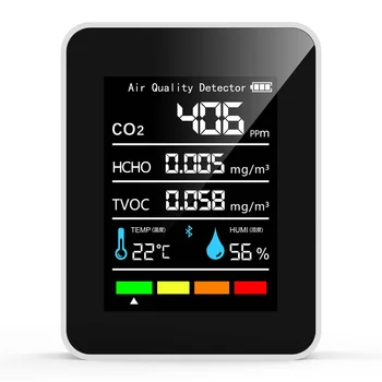 5 In1 CO2 Metr Digitální Teplota Vlhkost Tester Oxidu Uhličitého, Detektor Kvality Vzduchu Monitor TVOC HCHO Analyzátor-B