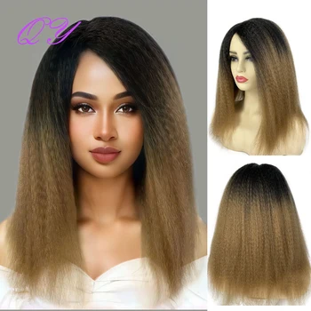 Syntetické Yaki Rovné Paruka Černé vlasy kořeny gradient Golden (#27)Paruky Pro Africké Ženy Každodenní Použití Přírodní Nadýchané Dlouhé Vlasy