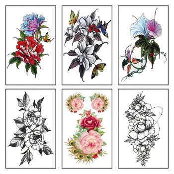 Květina Kůže Tetování Nálepka Falešné Tetování Dočasné Tělo, Paže, Obličej Make-Up, Tetování, Vyměnitelné Barevné Květinové Květ Vzor Nálepka