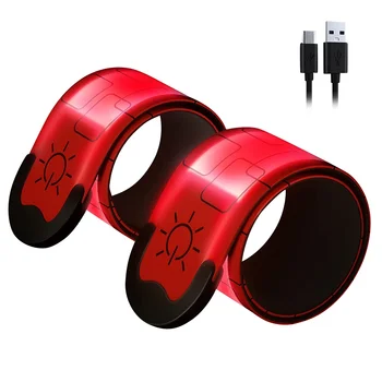 2 Balení USB Nabíjecí Reflexní Pásky Vysoké Viditelnosti rozsvítí Kapela pro Běžce,Cyklisty,Chodci,Majitelé,Červená