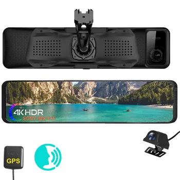 HGDO 4K Kamera, Přední a Zadní Kamera Auto Vnitřní zpětné Zrcátko, Video Rekordér, GPS, WIFI, 24h Sledovat Auto DVR Hlasové Ovládání