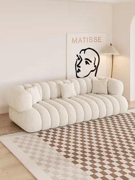 Francouzský krém styl, tkaniny pohovka, malý obývací pokoj, jehněčí sametové B cukrovou vatu, minimalistický dům