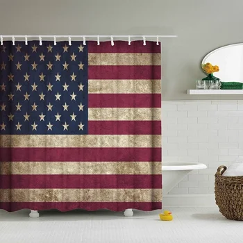 Americká Vlajka Sprchový Závěs USA Výzdoba, Den Nezávislosti Téma Umění Tisk Malované na Dřevěných deskách Koupelna Set s Háčky
