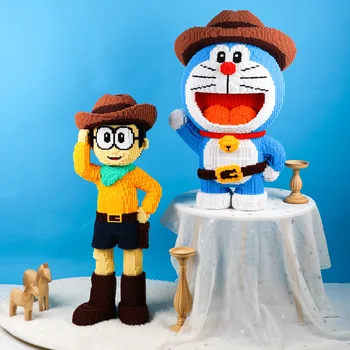 Obrovská Postava Kovboje Doraemon Mini Stavební Blok Kreslený Nobita Anime Model Sestaven Cestování Kočka Magické Cihly Hračky Pro Dítě Dárek