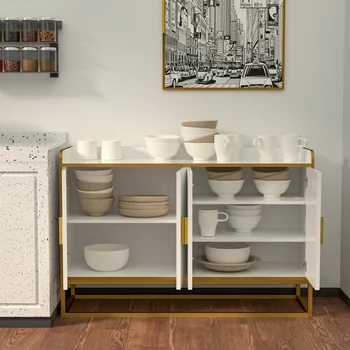 Moderní Kuchyně formou Bufetu Skladovací Skříně Skříňky Bílý Lesk s Kovovými Nohami pro obývací pokoj Kuchyň