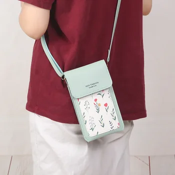 Nové Kožené Dotykové Obrazovky Mobilního Telefonu, Tašku Dívky Jediné Rameno Crossbody Taška Compact Mini Tisknout Pytel