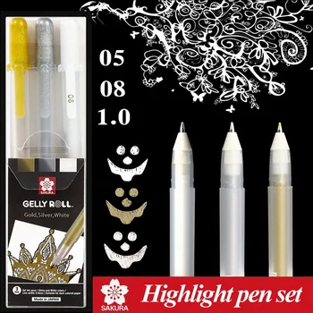 Sakura 3ks Gelly Roll Classic Zvýraznit Pero Gel Inkoust Pera Jasné Bílé Pero Vrcholem Sketch Marker Zlaté Stříbrné Zvýraznění