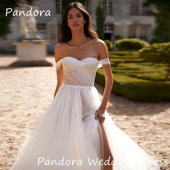Pandora Tyl A-line Miláček Záhybů Jednoduché Ivory Nevěsty Šaty Podlaha-délka Elegantní Formální Svatební Šaty Pro Ženy 2024