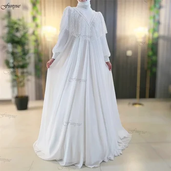 Robe De Mariée Francie Hidžáb Svatební Šaty 2024 Třpytky, Flitry-Line Šifónové Dlouhý Rukáv Svatební Šaty pro Nevěstu Vestido De Noiva