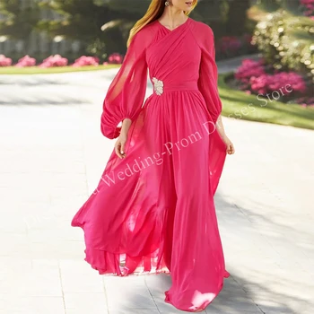 Dlouhé Večerní Šaty pro Ženy Šifon Dlouhý Rukáv Podlaha-Délka-Line Ples Párty Formální Příležitosti Elegantes Mujer Vestidos 2023