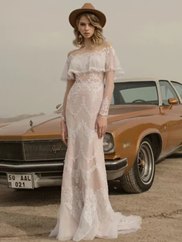 Vintage Elegantní Svatební Šaty Off Rameno Roucha BOHO Krajky Nášivky Dlouhé Rukávy Mořská panna 2024 Vestidos De Novia Vynikající