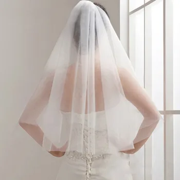Jednoduché Krátké Tyl Svatební Závoje Levné Bílá Slonová kost Svatební Závoj pro Nevěstu k Sňatku, Svatební Doplňky