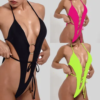 Dámská Sexy Solid Color Šaty Bez Ramínek S Hlubokým Výstřihem Plavky Shapewear Bikini Bottoms