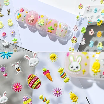 DIY Velikonoční Zajíček, Vajíčko, Králík Karikatura Květina Anděl 5D Reliéfní Reliéfní Samolepicí Nail Art Dekorace Samolepka 3D Manikúra Obtisk