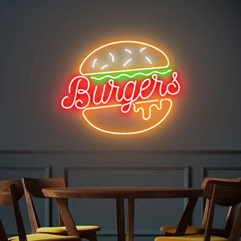 Burger Neon Podepsat Vlastní LED Stmívatelné Hamburger Neonové Světlo Znamení Domácí Zeď Dekor Rychlého občerstvení kavárně, Restauraci, Bar Dekorace