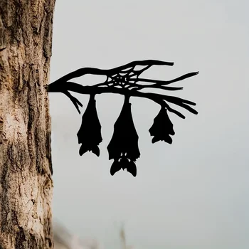 1ks Žehlička Silueta Zdi Visí Tři Bat ve tvaru Stromu Zahradě Pařez Duté, Socha, Ornament Kovové Vložky Zemi Kované