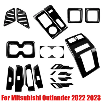 ABS černá Pro Mitsubishi Outlander 2022-2024 přední zadní šálek vody vnitřní kliky dveří mísy gear AC vent kryt interiérové doplňky