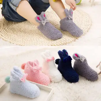 Zimní Dětské Bavlněné Ponožky 3D Králík Kravata Chlapci Dívky Roztomilé Krátké Ponožky Batolit Vánoční Dárek Coral Sametové Tlusté Ponožky Novorozence