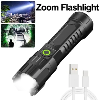 Přenosná LED Svítilna Zoomovatelný 3 Režimy Osvětlení Lantern Taktické Pochodeň Lampa USB Dobíjecí Baterky Venkovní Táboření Světlo