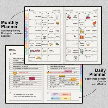 Denní Diář S Psaním Týdenních Úřadu Agenda Plánovač Notebooky Sketchbook Kniha, Poznámkový Blok, Notebook 2024 5 Polštářky Samolepky Měsíční