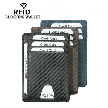 RFID Blokování anti-odcizení Uhlíkových Vláken Pravé Kůže Držitele Karty Svislé Tenké Držitele Karty Obchodní Karty Taška, Krátké Peněženky