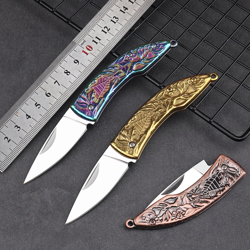 Skládací Kapesní Nože Všechny Kovové Umělecký Reliéf Pocketknives Venkovní Táboření, Přežití Nůž Z Nerezové Oceli Box Cutter . ' - ' . 1