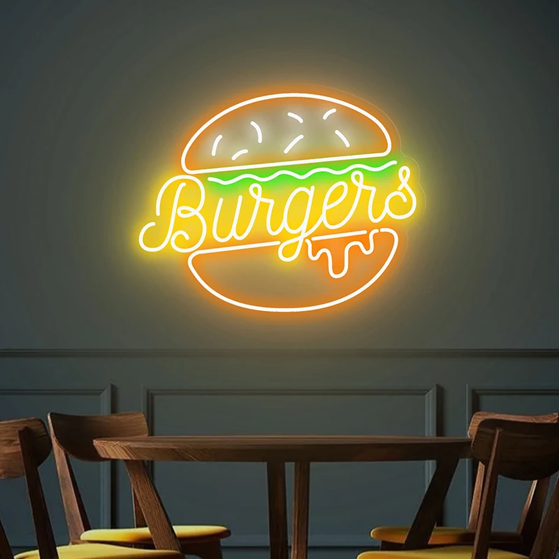 Burger Neon Podepsat Vlastní LED Stmívatelné Hamburger Neonové Světlo Znamení Domácí Zeď Dekor Rychlého občerstvení kavárně, Restauraci, Bar Dekorace . ' - ' . 1