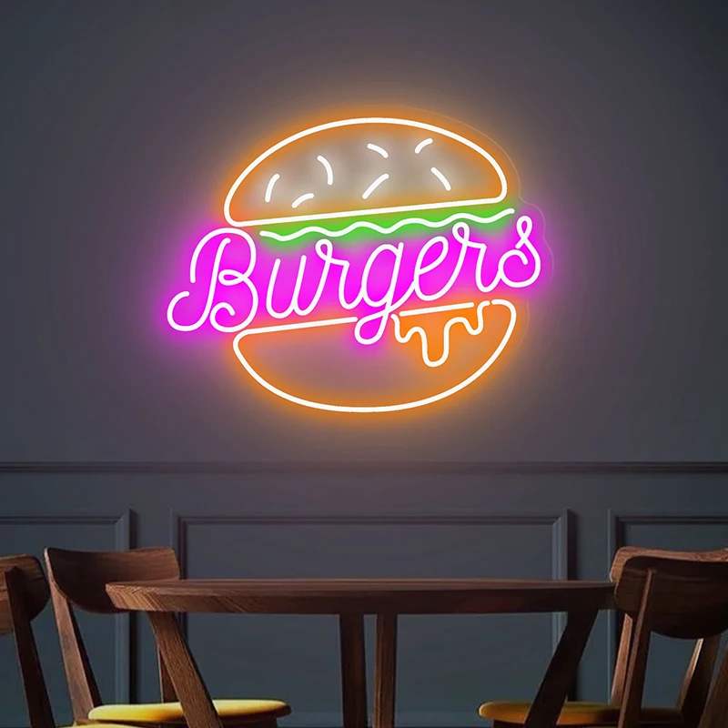 Burger Neon Podepsat Vlastní LED Stmívatelné Hamburger Neonové Světlo Znamení Domácí Zeď Dekor Rychlého občerstvení kavárně, Restauraci, Bar Dekorace . ' - ' . 2