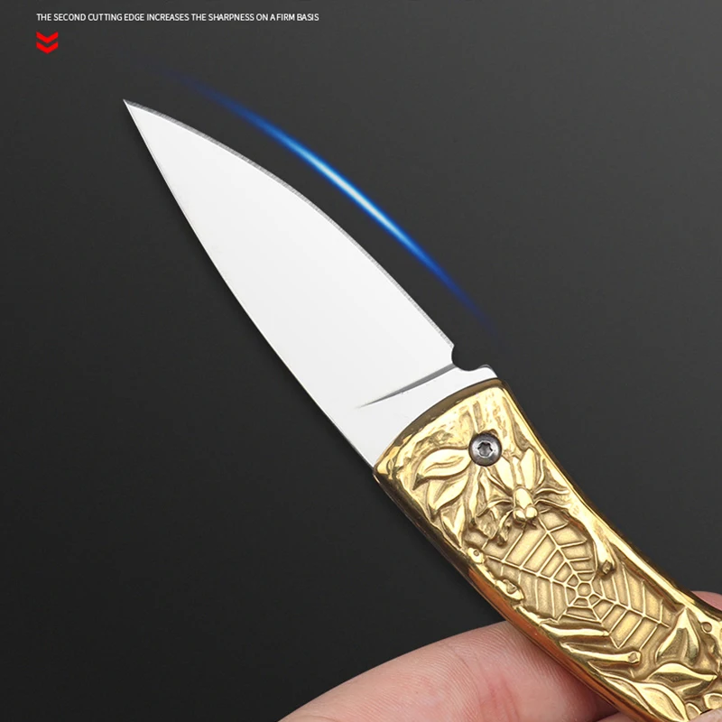 Skládací Kapesní Nože Všechny Kovové Umělecký Reliéf Pocketknives Venkovní Táboření, Přežití Nůž Z Nerezové Oceli Box Cutter . ' - ' . 3