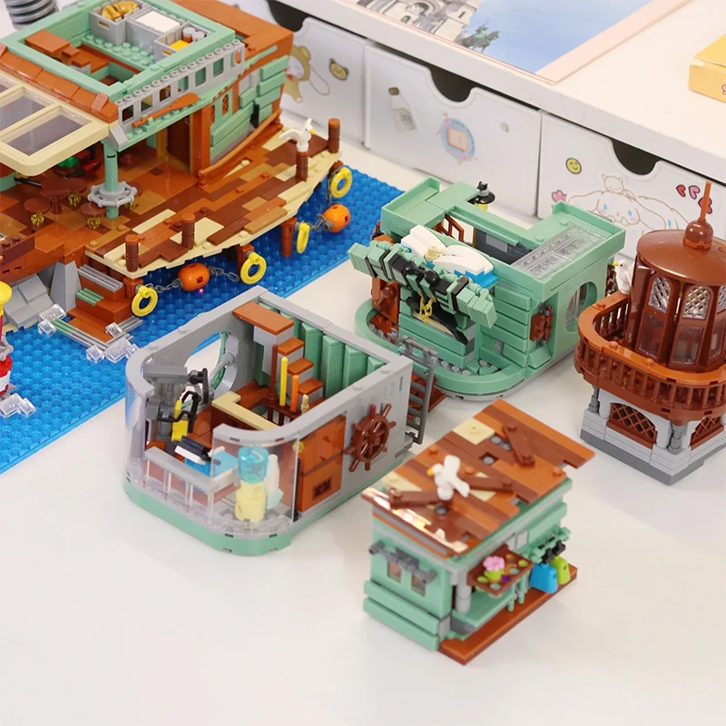 Kreativní Harbour Hotel City Street View Architektury Stavební Bloky Rybář Kabině Micro Cihly Model Hračky Dárek Pro Děti, Dospělé . ' - ' . 4
