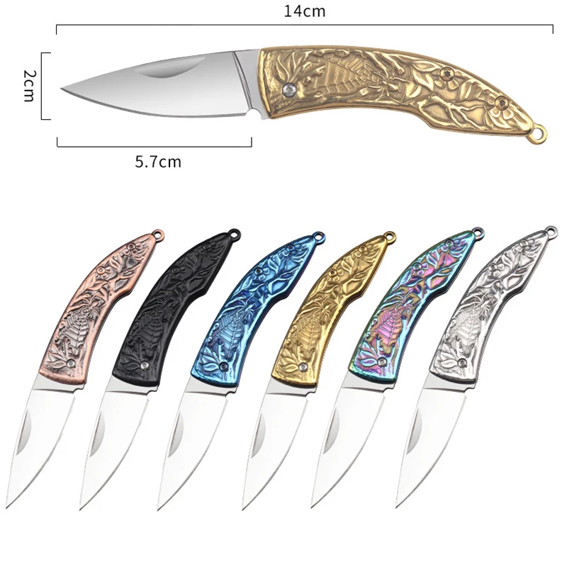 Skládací Kapesní Nože Všechny Kovové Umělecký Reliéf Pocketknives Venkovní Táboření, Přežití Nůž Z Nerezové Oceli Box Cutter . ' - ' . 5